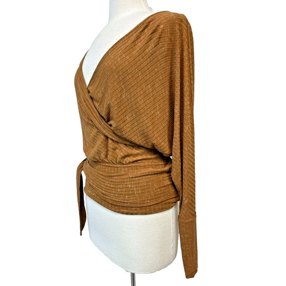 NWT We the Free East Coast Top Ribbed Spice Surplice V-Neck Waist Tie SZ XS - Picture 4 of 16